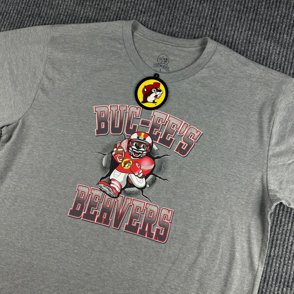 Buc-ee's Beavers Football Graphic T-Shirt Mens Large‎ Gray Short Sleeve NWT 82
